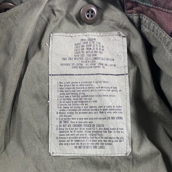 US Army Coat Cold Weather Camouflage Pattern Jacket Mens Small M65 Military Hood - Picture 10 of 16